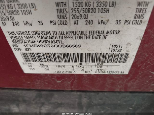1FM5K8GT0GGB68569 Ford EXPLORER SPORT