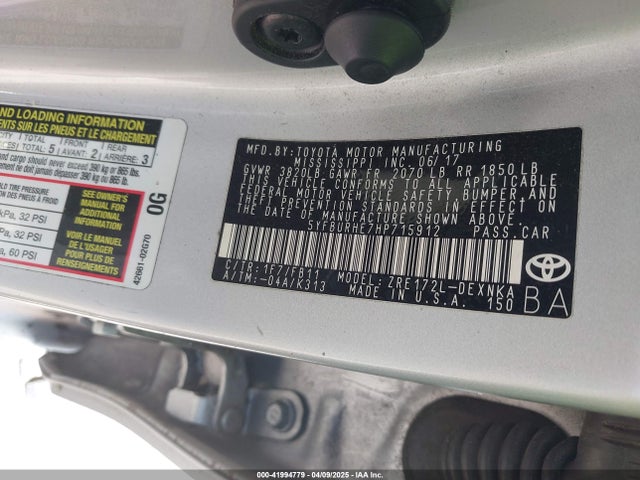 5YFBURHE7HP715912 Toyota COROLLA LE