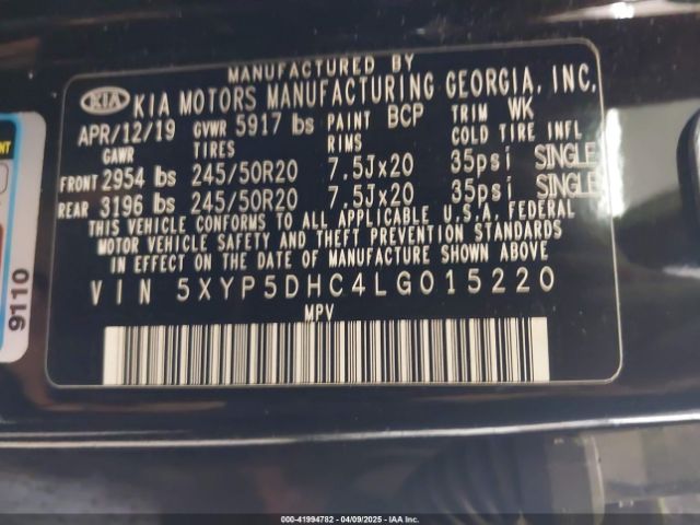 5XYP5DHC4LG015220 KIA Telluride Sx