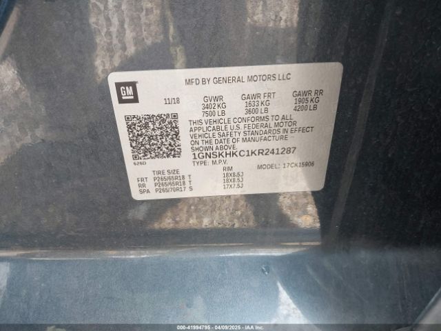 1GNSKHKC1KR241287 Chevrolet Suburban Lt