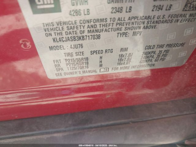 KL4CJASB3KB717038 Buick Encore Fwd Preferred