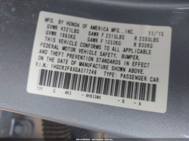 1HGCR2F8XGA077248 Honda Accord Ex-l