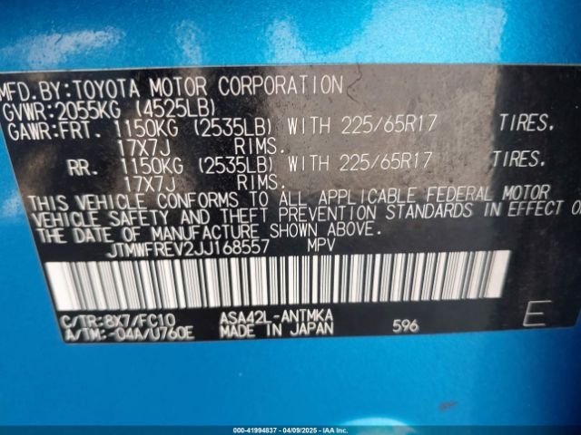 JTMWFREV2JJ168557 Toyota Rav4 Xle