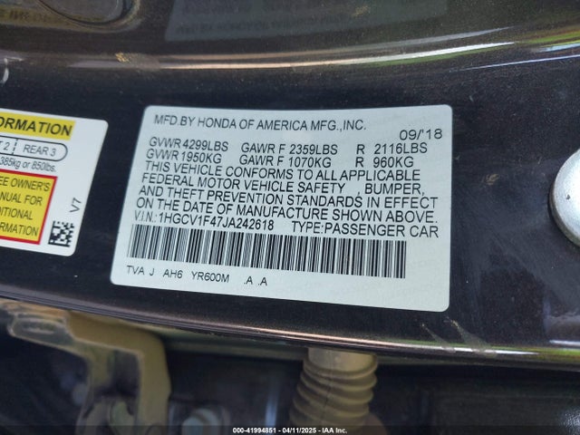 1HGCV1F47JA242618 Honda l15be