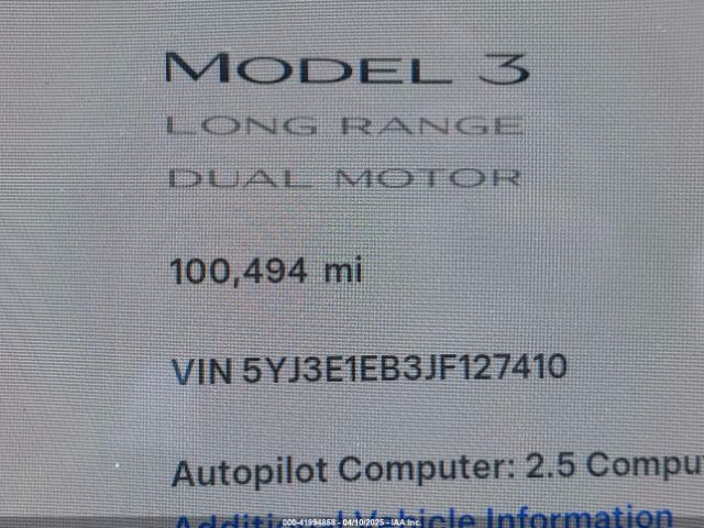 5YJ3E1EB3JF127410 Tesla Model 3 Long Range/performance