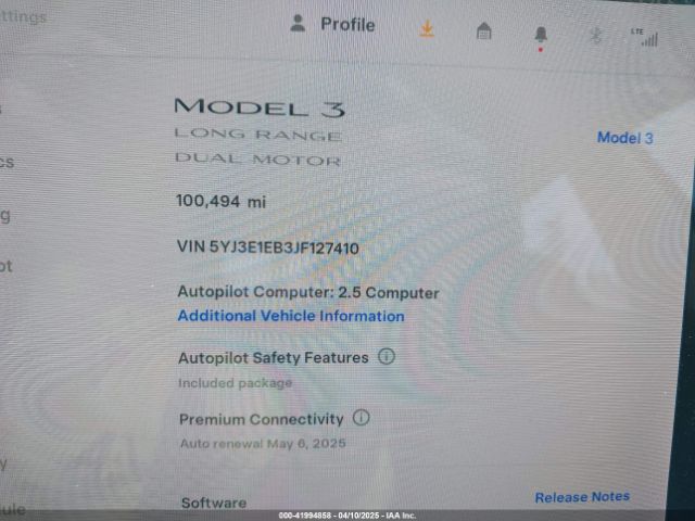5YJ3E1EB3JF127410 Tesla Model 3 Long Range/performance