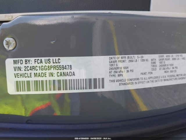 2023 CHRYSLER PACIFICA 2C4RC1GG8PR559478 Photo 8