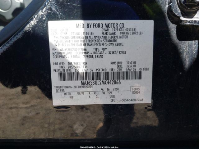 MAJ6S3GL2MC442066 Ford Ecosport Se
