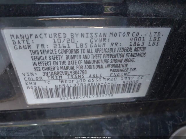3N1AB8CV9LY304798 Nissan Sentra Sv Xtronic Cvt