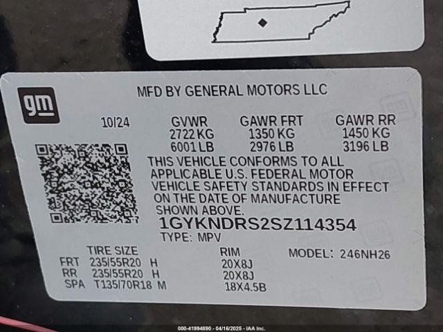1GYKNDRS2SZ114354 Cadillac Xt5 Awd Premium Luxury