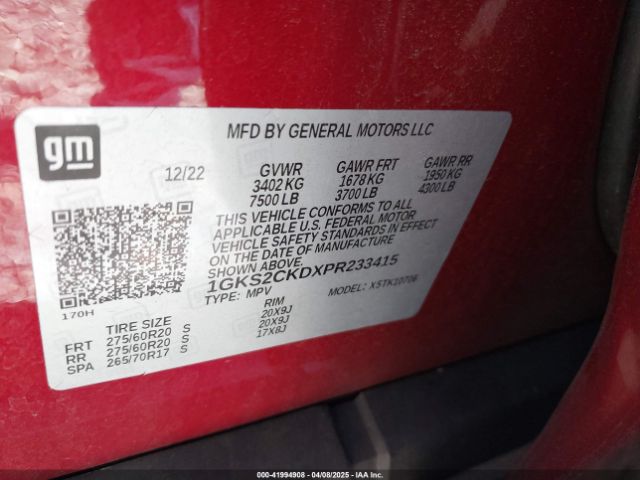 1GKS2CKDXPR233415 GMC Yukon 4wd At4