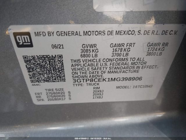 3GTP8CEK1MG398906 GMC Sierra 1500 2wd  Short Box Elevation