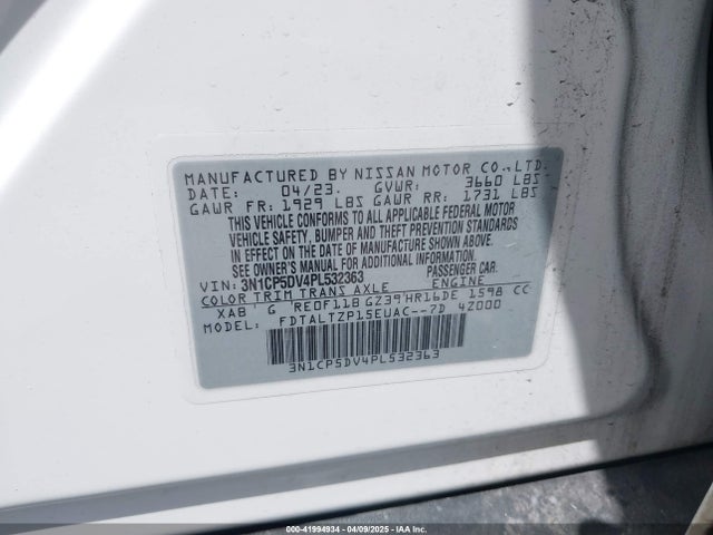 3N1CP5DV4PL532363 Nissan Kicks Sr Xtronic Cvt