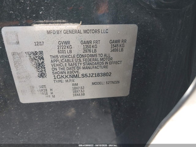 1GKKNMLS5JZ183802 GMC Acadia Slt-1