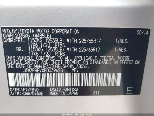 JTMZFREVXED039628 Toyota RAV4 LE