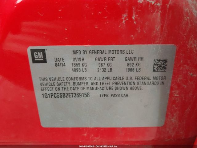 1G1PC5SB2E7369158 Chevrolet Cruze 1lt Auto