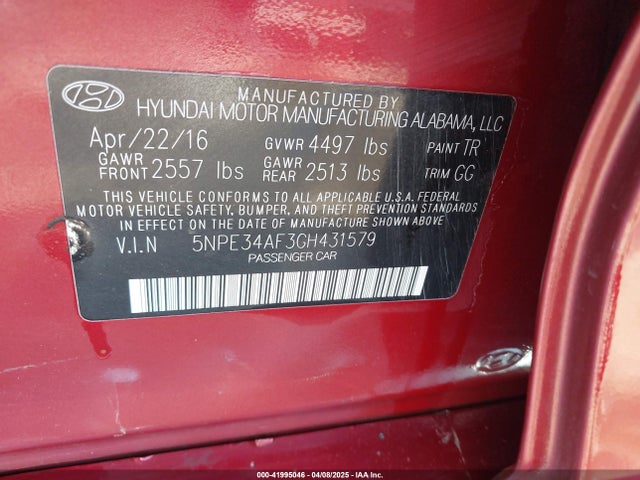 5NPE34AF3GH431579 Hyundai Sonata Sport