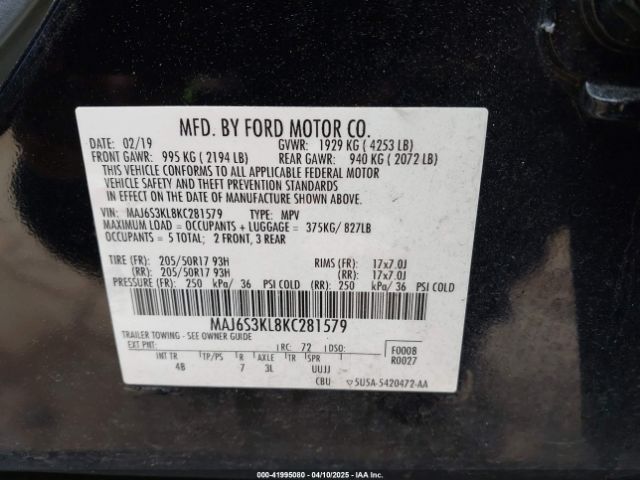 MAJ6S3KL8KC281579 Ford Ecosport Titanium