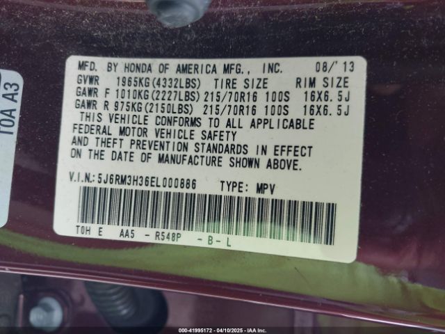 5J6RM3H36EL000886 Honda CR-V LX