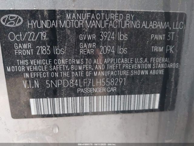 5NPD84LF7LH558291 Hyundai ELANTRA SEL