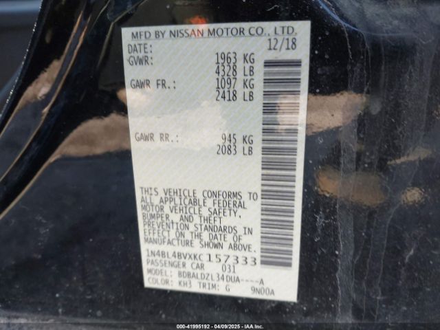 1N4BL4BVXKC157333 Nissan Altima 2.5 S