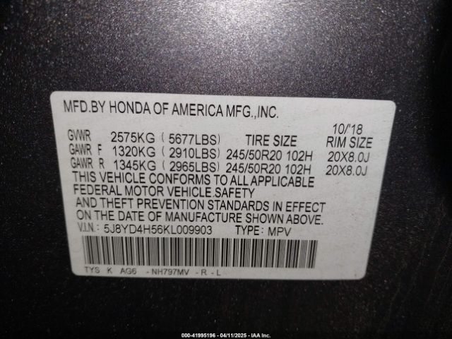 2019 ACURA MDX 5J8YD4H56KL009903 Photo 8