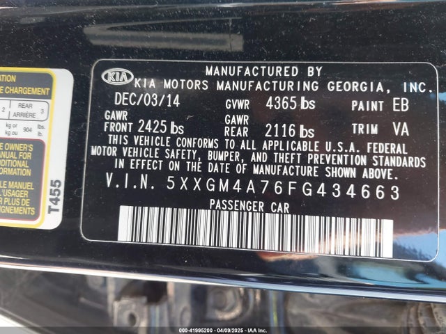 5XXGM4A76FG434663 KIA Optima Lx