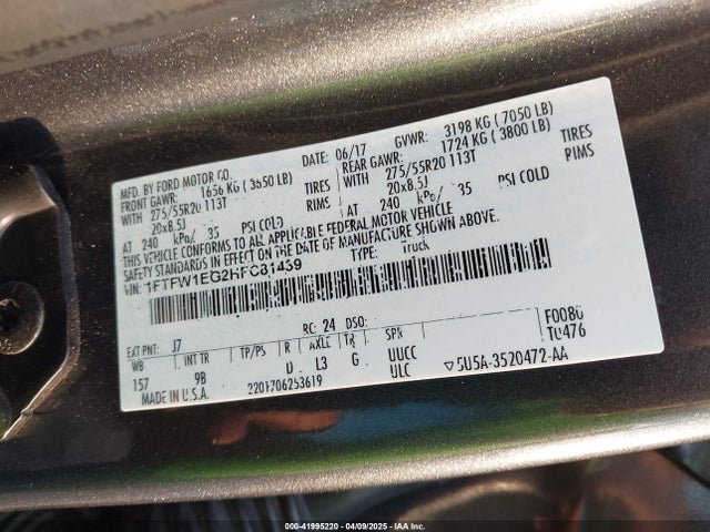 Ford F-150 Platinum 2017 1FTFW1EG2HFC81439 Image 9