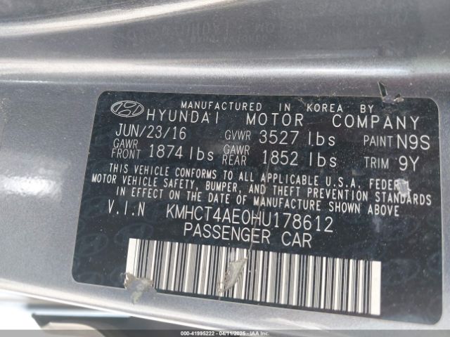 KMHCT4AE0HU178612 Hyundai ACCENT SE