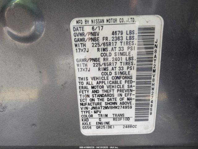 JN8AT2MV8HW274959 Nissan ROGUE S