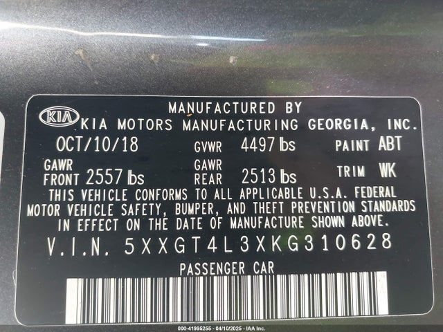 5XXGT4L3XKG310628 KIA Optima Lx