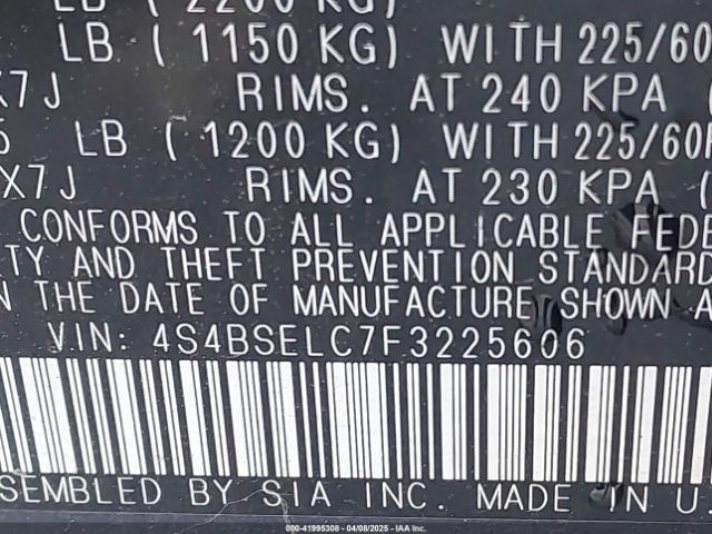 4S4BSELC7F3225606 Subaru Outback 3.6r Limited