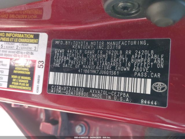 4T1B61HK7JU601561 Toyota CAMRY XSE