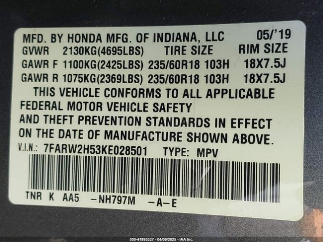 7FARW2H53KE028501 Honda CR-V EX