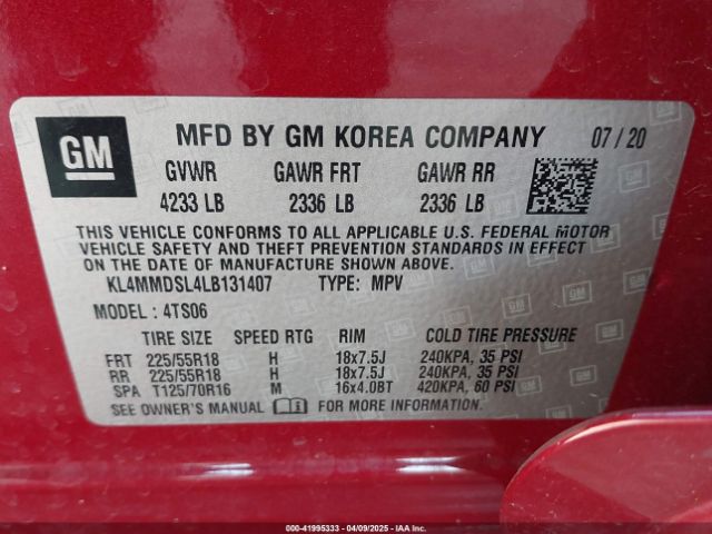 KL4MMDSL4LB131407 Buick Encore Gx Fwd Select