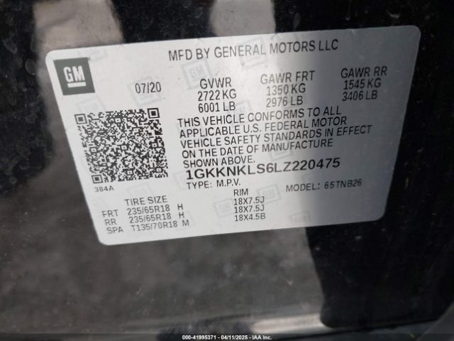 1GKKNKLS6LZ220475 GMC Acadia Fwd Sle