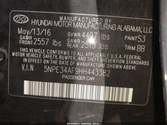 5NPE34AF9HH443382 Hyundai Sonata Sport