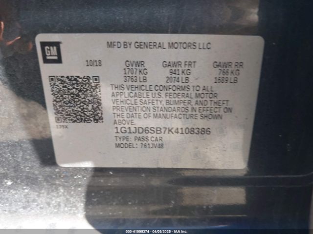1G1JD6SB7K4108386 Chevrolet Sonic Lt Auto