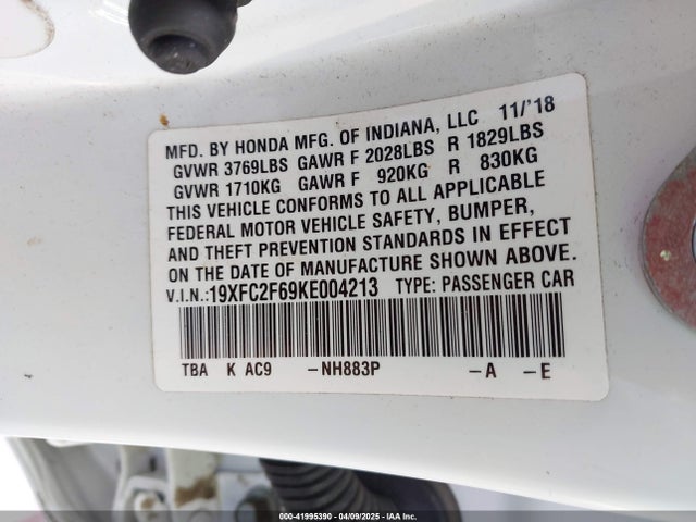 Honda Civic Lx 2019 19XFC2F69KE004213 Image 9