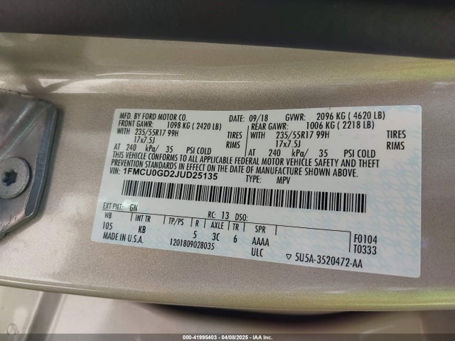 Ford ESCAPE SE 2018 1FMCU0GD2JUD25135 Image 9
