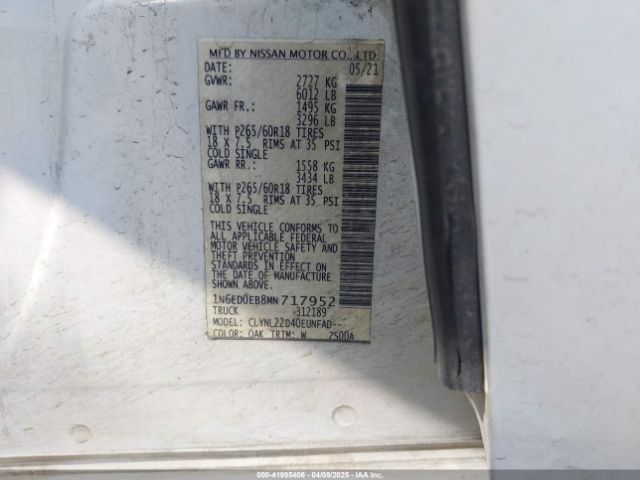 1N6ED0EB8MN717952 Nissan Frontier Sv 4x4