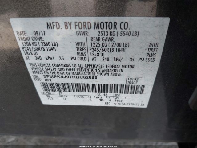 2FMPK4J97HBC62696 Ford EDGE SEL