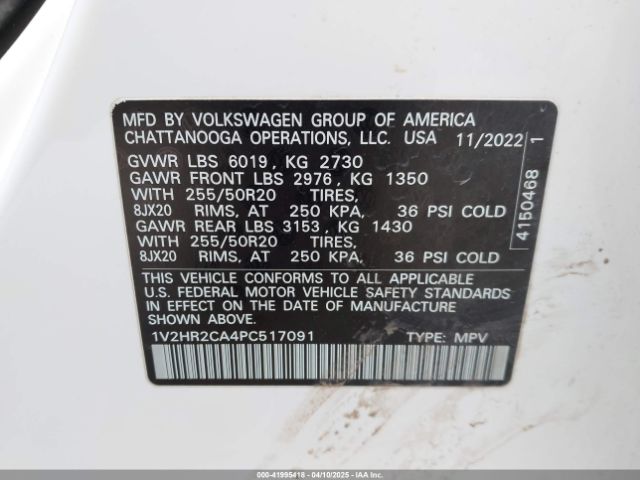 1V2HR2CA4PC517091 Volkswagen Atlas 3.6l V6 Se W/technology