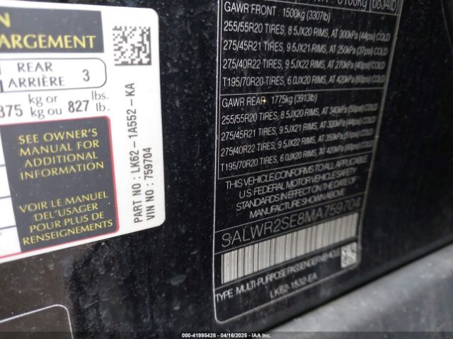 2021 LAND ROVER RANGE ROVER SPORT SALWR2SE8MA759704 Photo 8