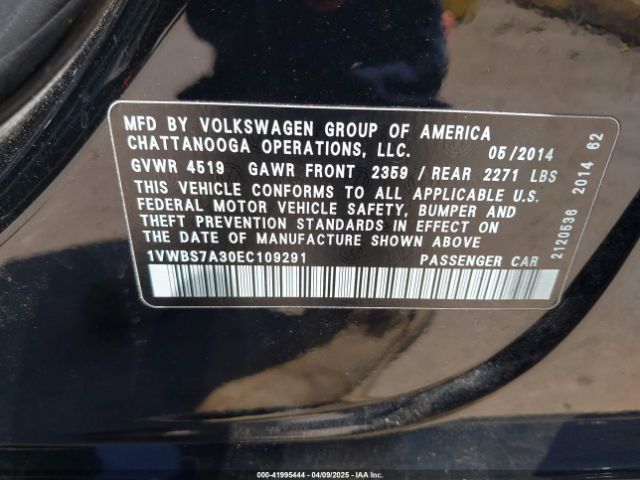 1VWBS7A30EC109291 Volkswagen Passat 1.8t Se