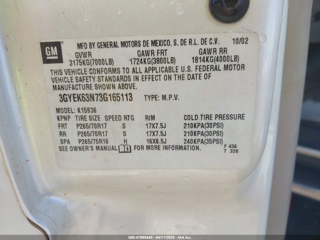 2003 CADILLAC ESCALADE EXT 3GYEK63N73G165113 Photo 8