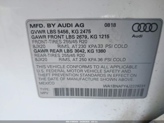 WA1BNAFY4J2229231 Audi Q5 2.0t Premium/2.0t Tech Premium