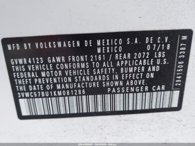 3VWC57BU1KM081286 Volkswagen Jetta 1.4t R-line/1.4t S/1.4t Se