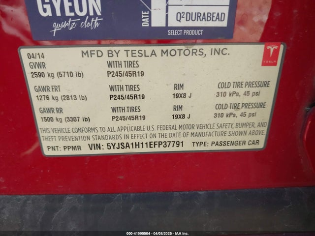 2014 TESLA MODEL S 5YJSA1H11EFP37791 Photo 8