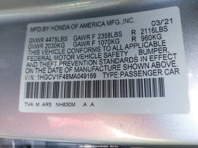 1HGCV1F48MA049169 Honda Accord Sport Special Edition